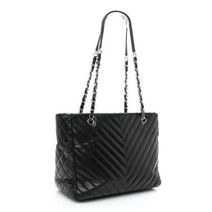Chanel Lambskin Surpique Chevron Quilted Tote Black 2 of 11