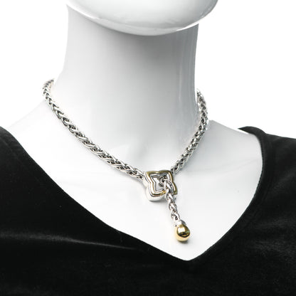David Yurman Sterling Silver 18K Yellow Gold Quatrefoil Lariat Wheat Chain Necklace 2 of 4