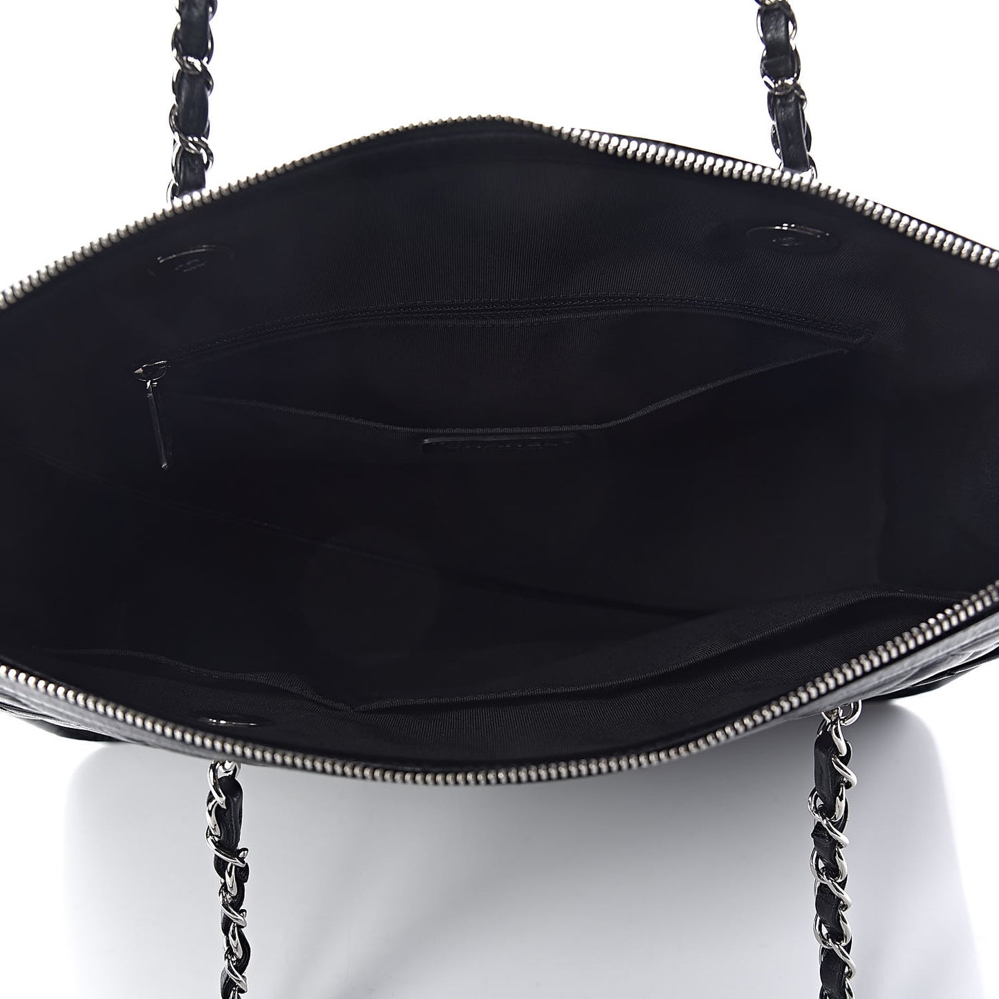 Glazed Calfskin Quilted Large Shopping Tote Black