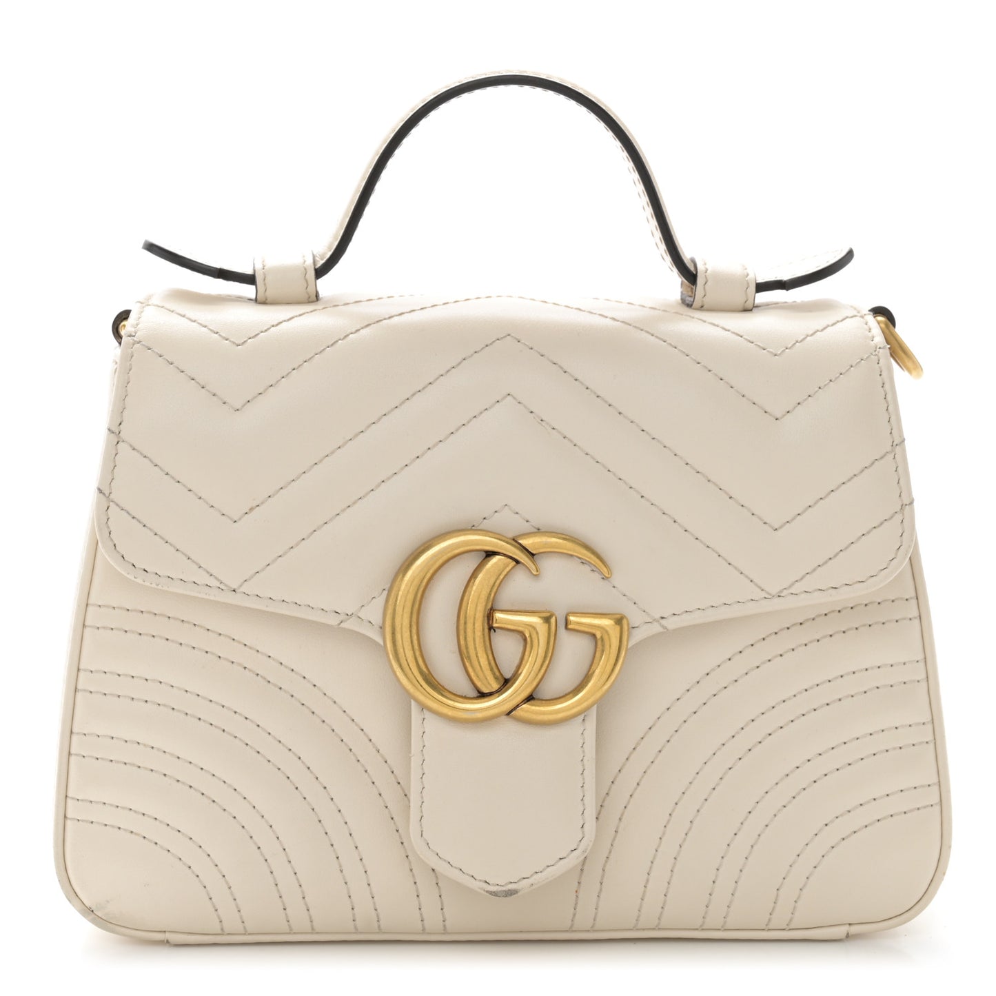 Calfskin Matelasse Mini GG Marmont Top Handle Shoulder Bag White