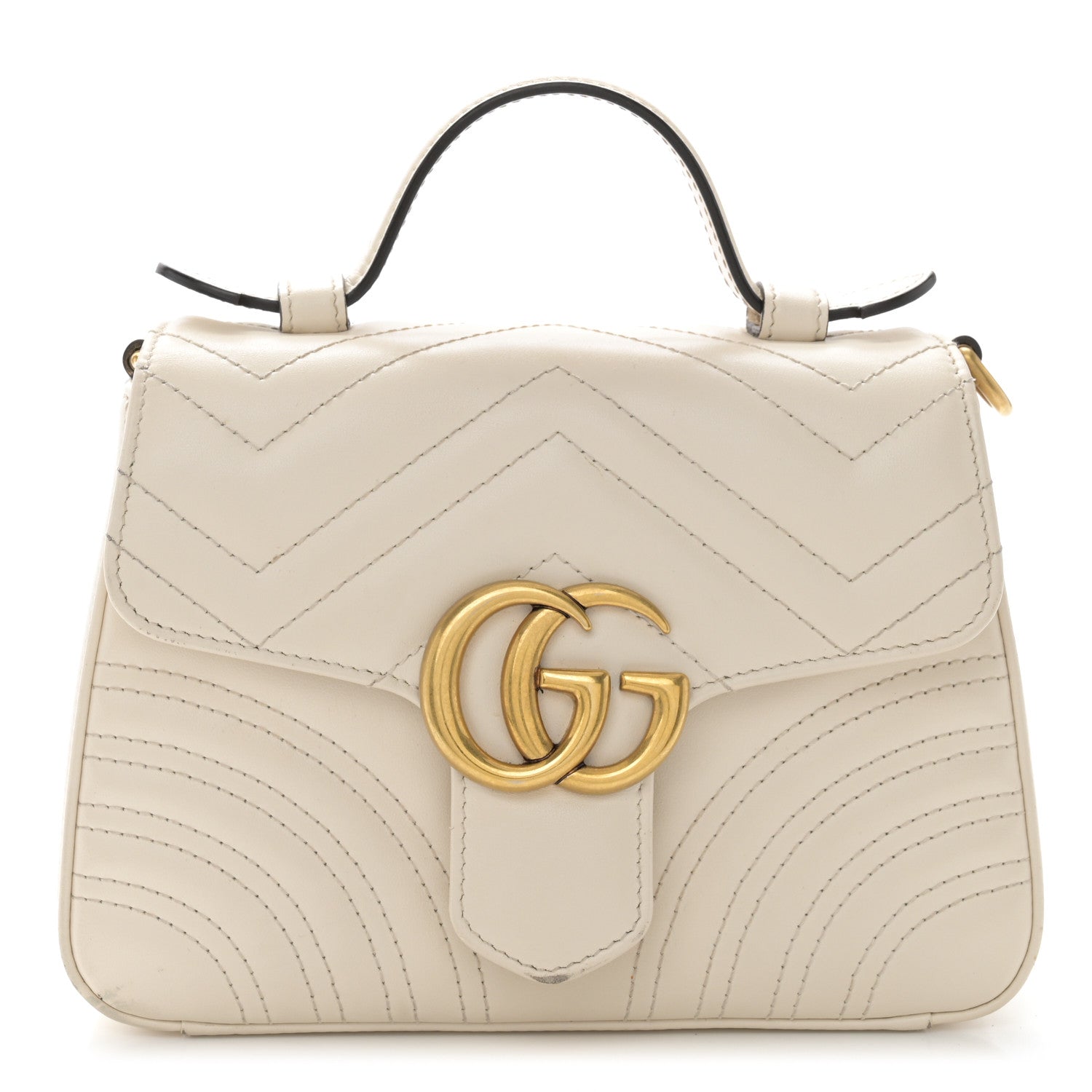 Gucci Calfskin Matelasse Mini GG Marmont Top Handle Shoulder Bag White 1 of 16