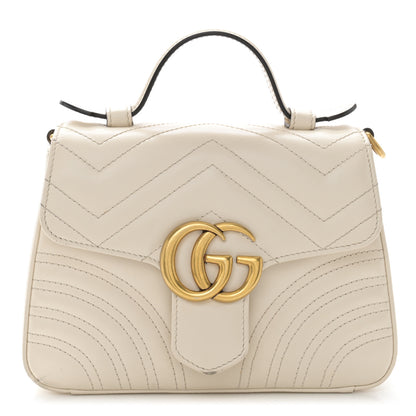 Gucci Calfskin Matelasse Mini GG Marmont Top Handle Shoulder Bag White 1 of 16