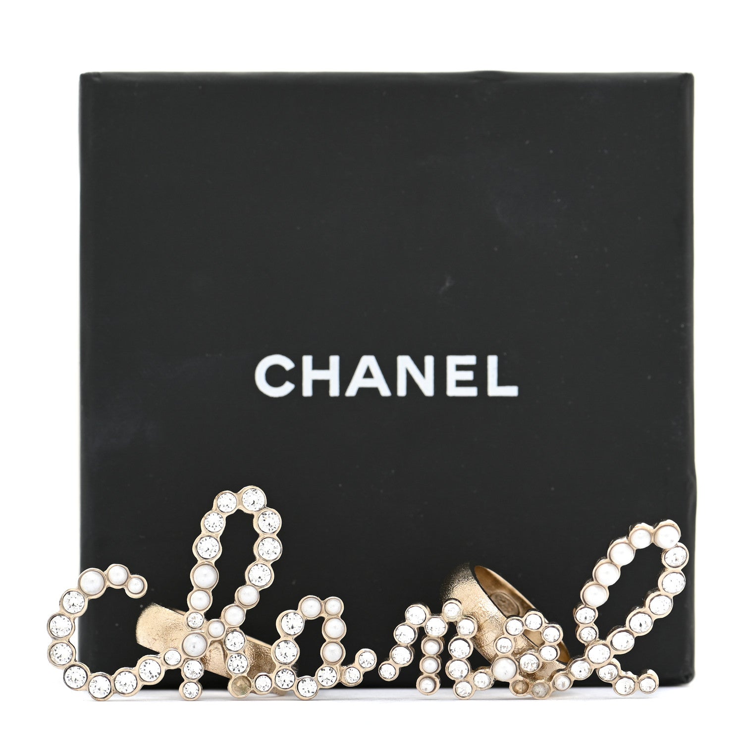 Chanel Crystal Pearl Cha-Nel Rings Set Gold 6 of 6