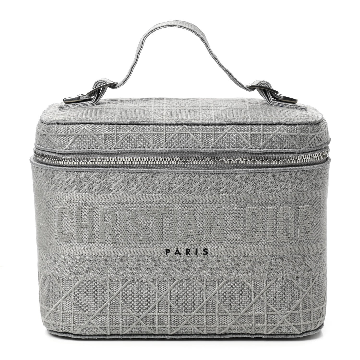 Christian Dior Canvas Embroidered Cannage Diortravel Vanity Case Grey 1 of 8