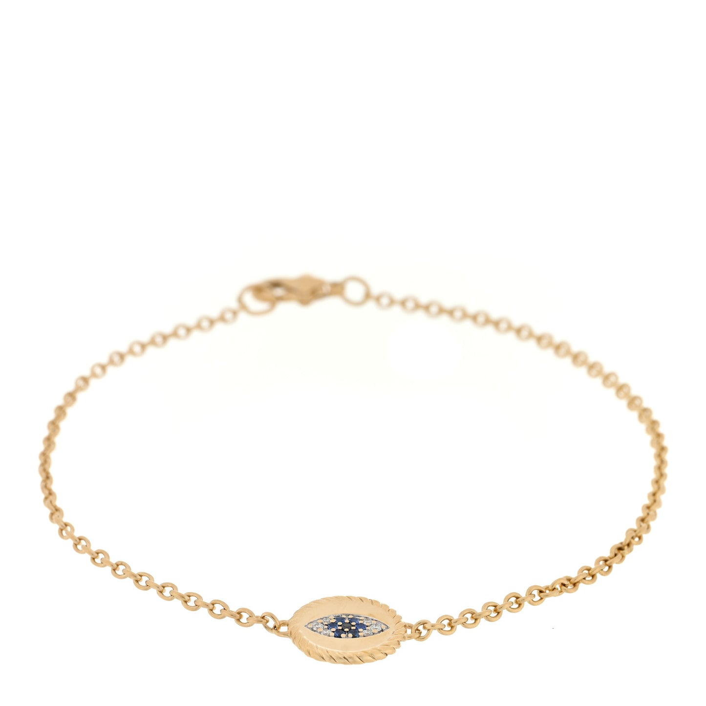 18K Yellow Gold Diamond Blue Sapphire Cable Collectibles Evil Eye Bracelet
