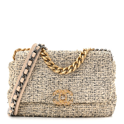 Chanel Tweed Quilted Medium Chanel 19 Flap Ecru Black 1 of 15