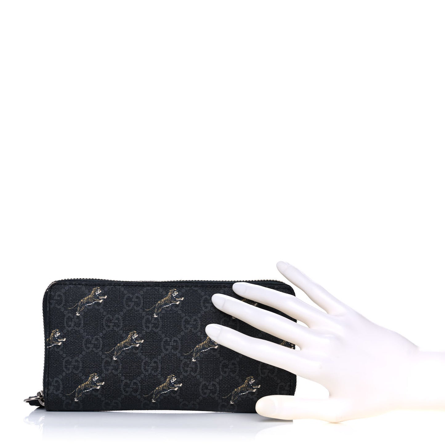 GG Supreme Monogram Tigers Zip Around Wallet Black Multicolor