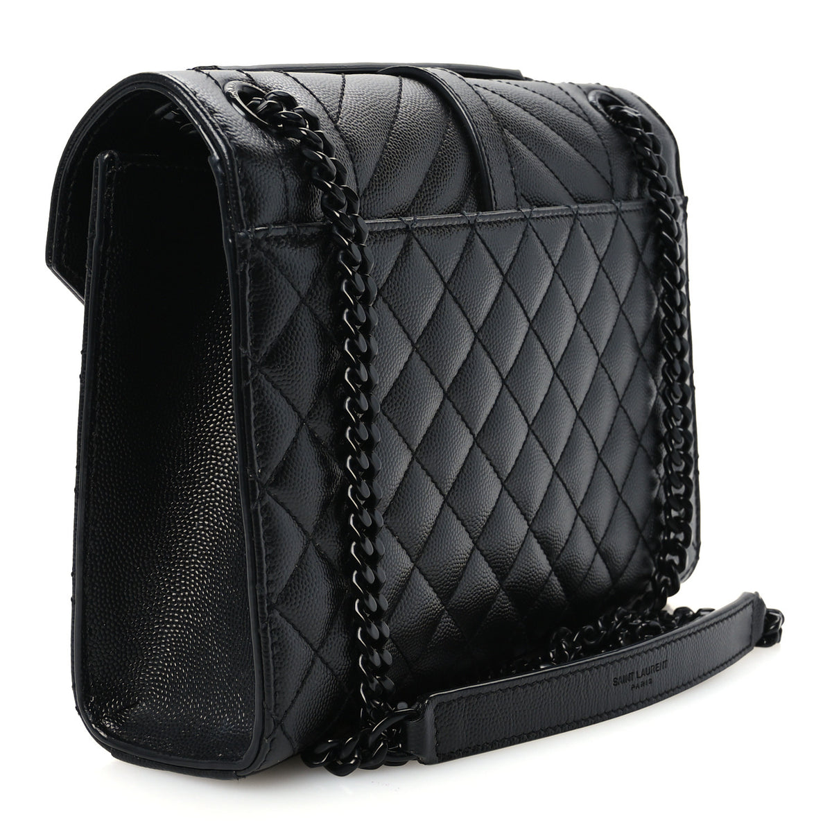 Grain De Poudre Textured Mixed Matelasse Triquilt Medium Monogram Monochrome Satchel Black