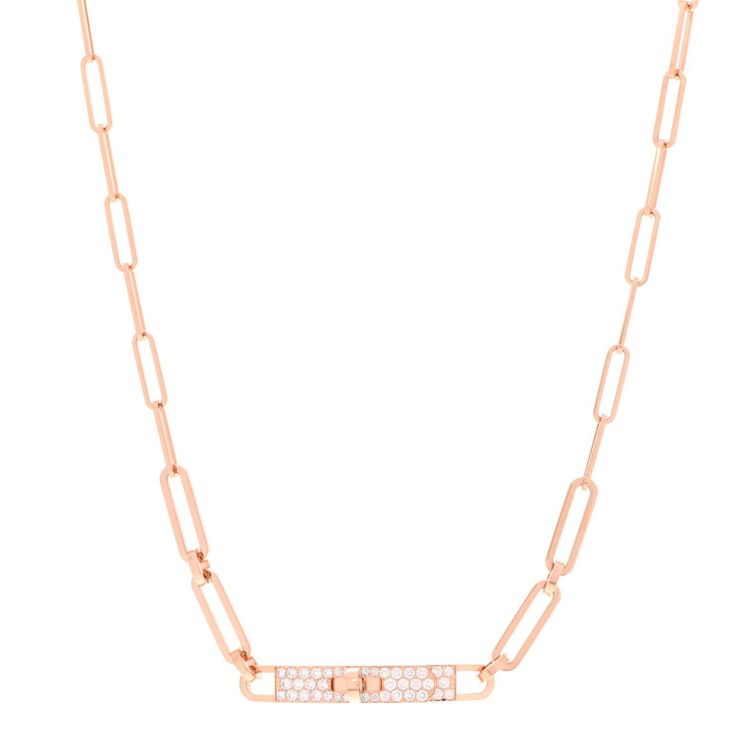 Hermes 18K Rose Gold Diamond Pave Kelly Chaine Choker Necklace 1 of 8