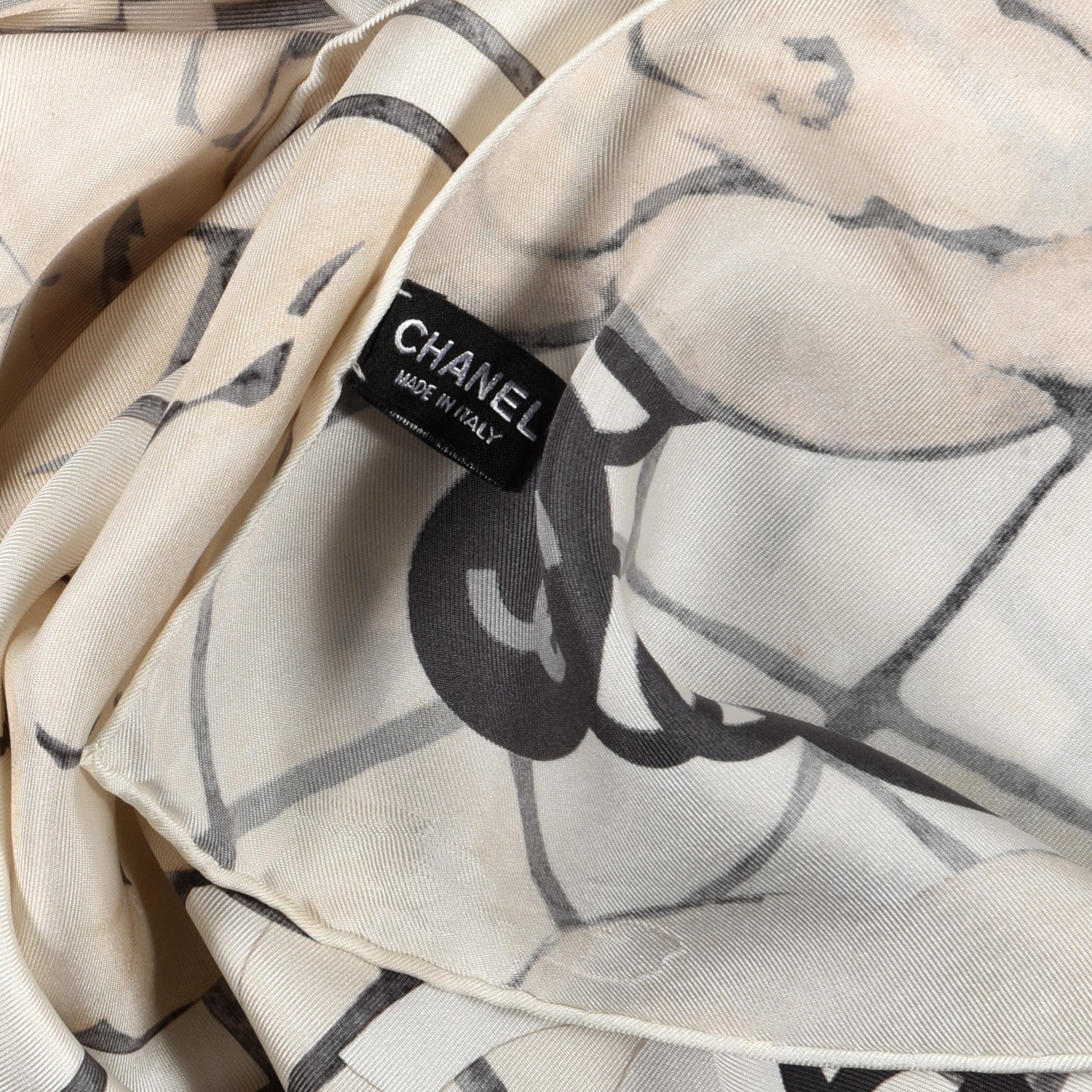 Chanel Silk Camellia CC Square Scarf Ivory 3 of 3