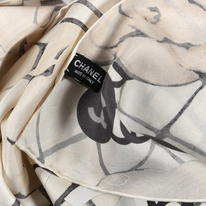 Chanel Silk Camellia CC Square Scarf Ivory 3 of 3