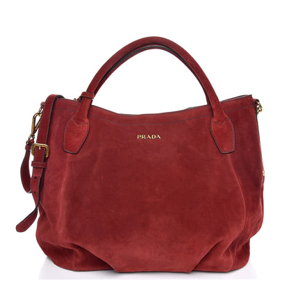 Prada Suede Shoulder Bag Red 1 of 8