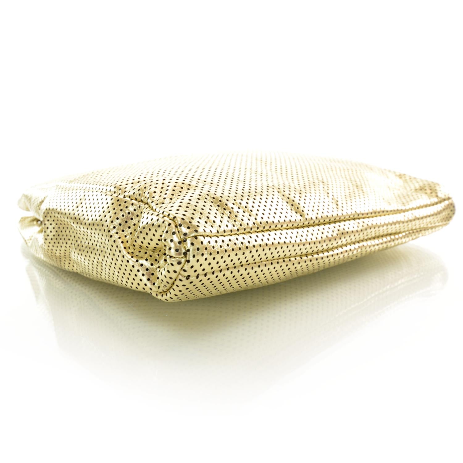 Chanel Metallic Crackled Calfskin Perforated Drill Shoulder Bag Gold 4 of 9