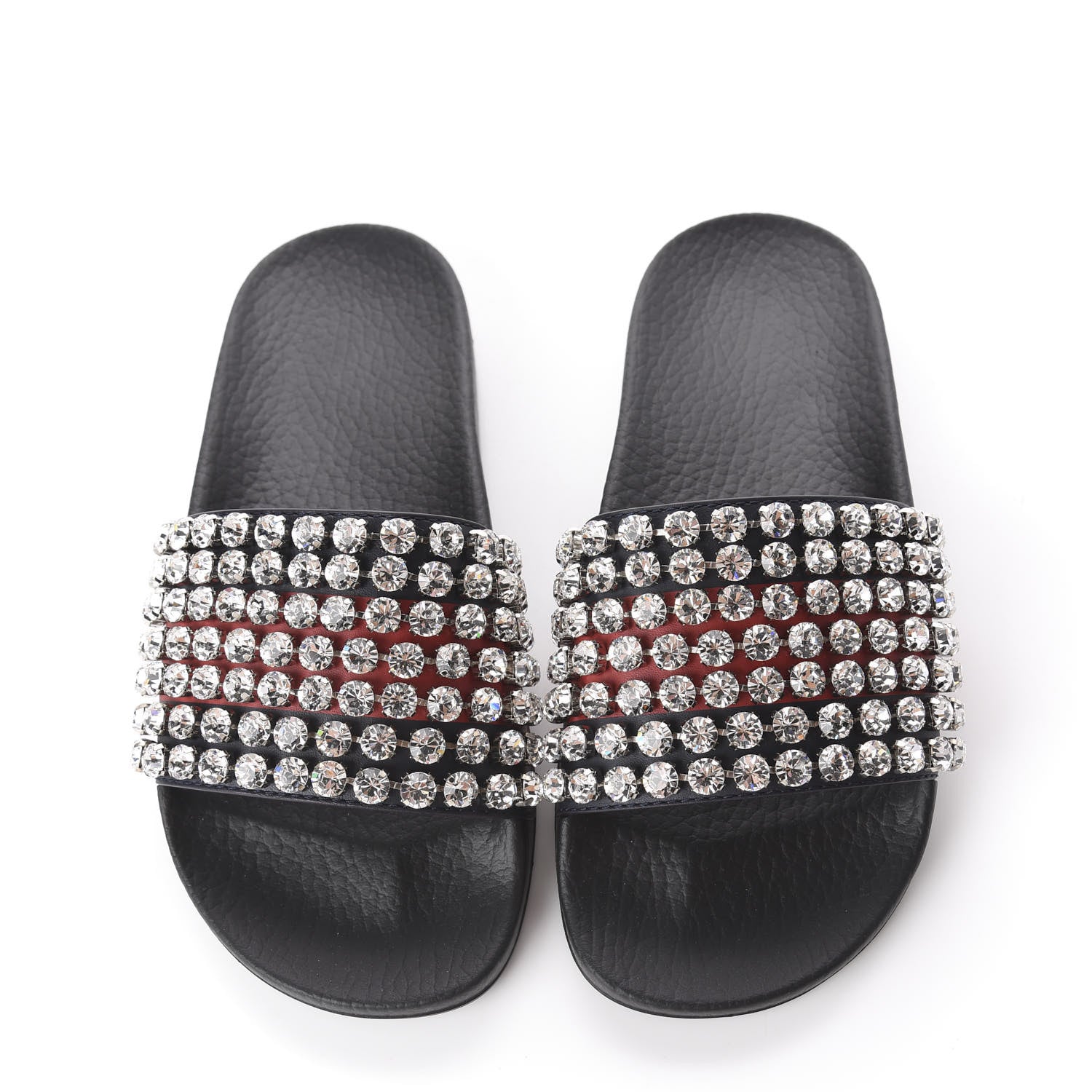 Gucci Calfskin Crystal Embellished Web Slide Sandals 35 Blue Red 6 of 9