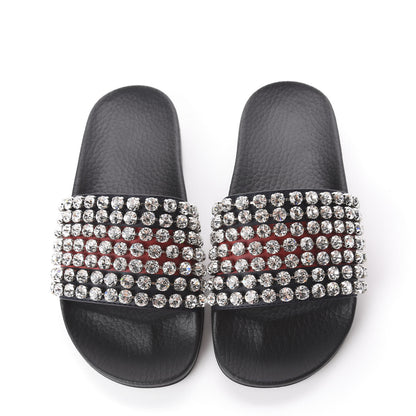 Gucci Calfskin Crystal Embellished Web Slide Sandals 35 Blue Red 6 of 9