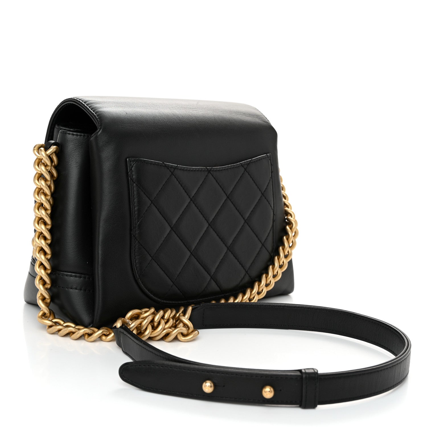 Chanel Calfskin Quilted Side Chain Compartment Flap Black 3 of 10