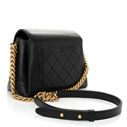 Chanel Calfskin Quilted Side Chain Compartment Flap Black 3 of 10