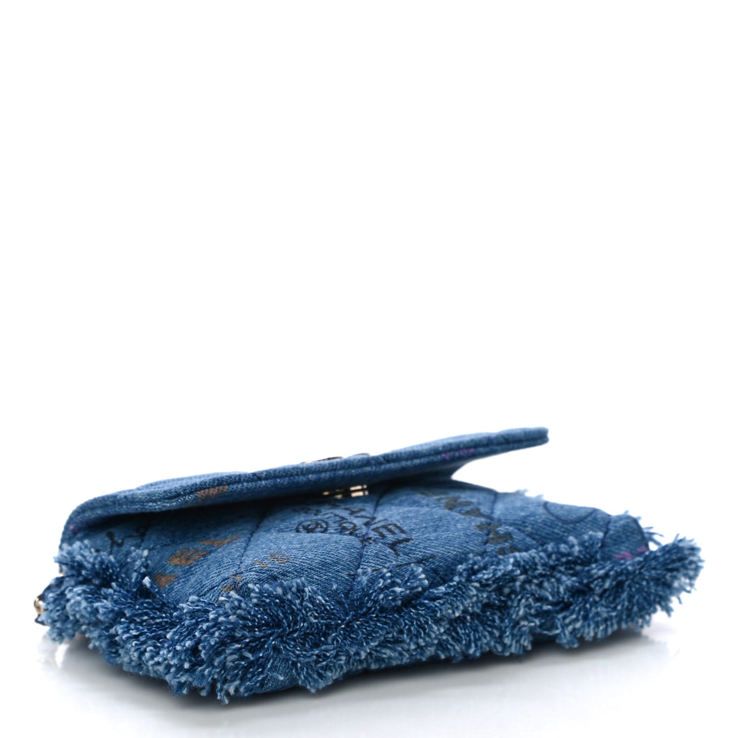 Denim Quilted Denim Mood Clutch With Chain Blue Multicolor