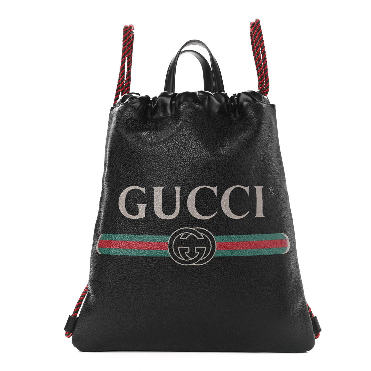 Calfskin Logo Drawstring Backpack Black