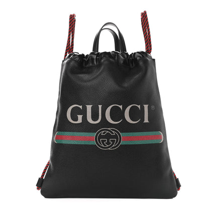Gucci Calfskin Logo Drawstring Backpack Black 3 of 11