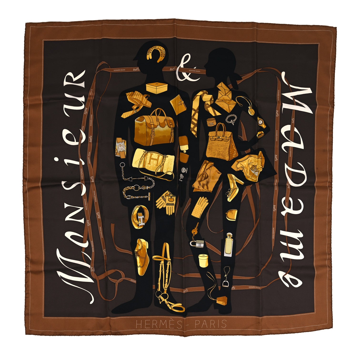 Hermes Silk Monsieur et Madame 90 Scarf 1 of 3