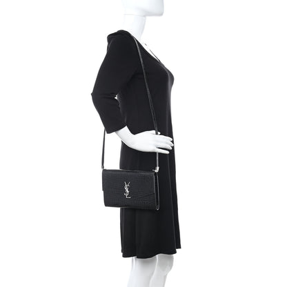 Saint Laurent Calfskin Crocodile Embossed Monogram Mini Uptown Crossbody Black 2 of 14