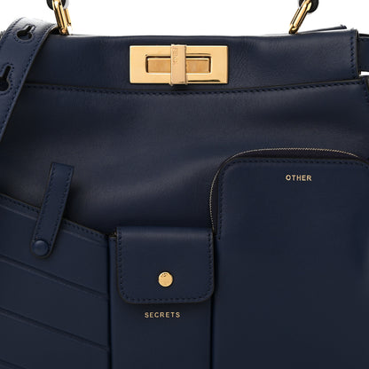 Fendi Vitello Seta Shiny Nappa Medium 3 Pocket Peekaboo Iconic Satchel Blueberry 8 of 10