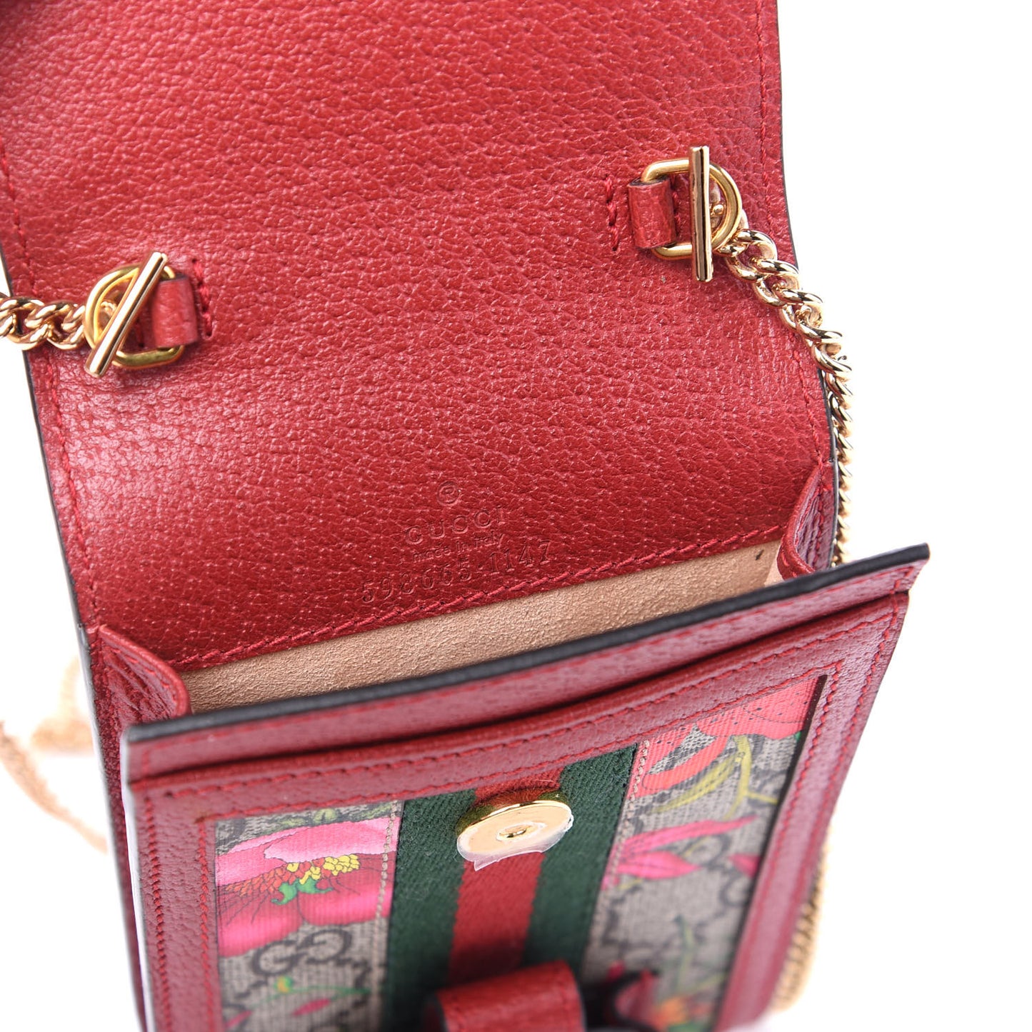GG Supreme Monogram Flora Ophidia Phone Case Crossbody Red