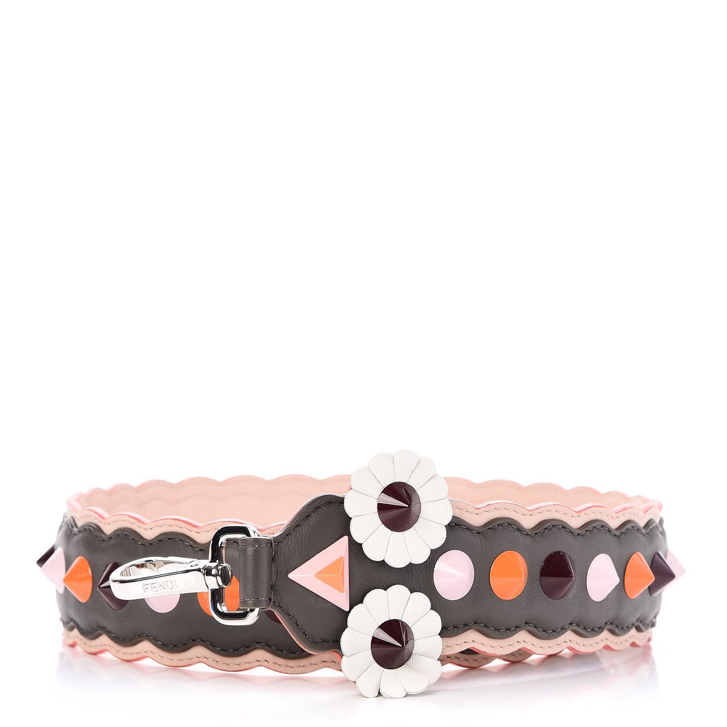 Vitello Dolce Nappa Hypnoteyes Bi-Color Scalloped Spike Studded Strap You Carbone Plaster White Multicolor