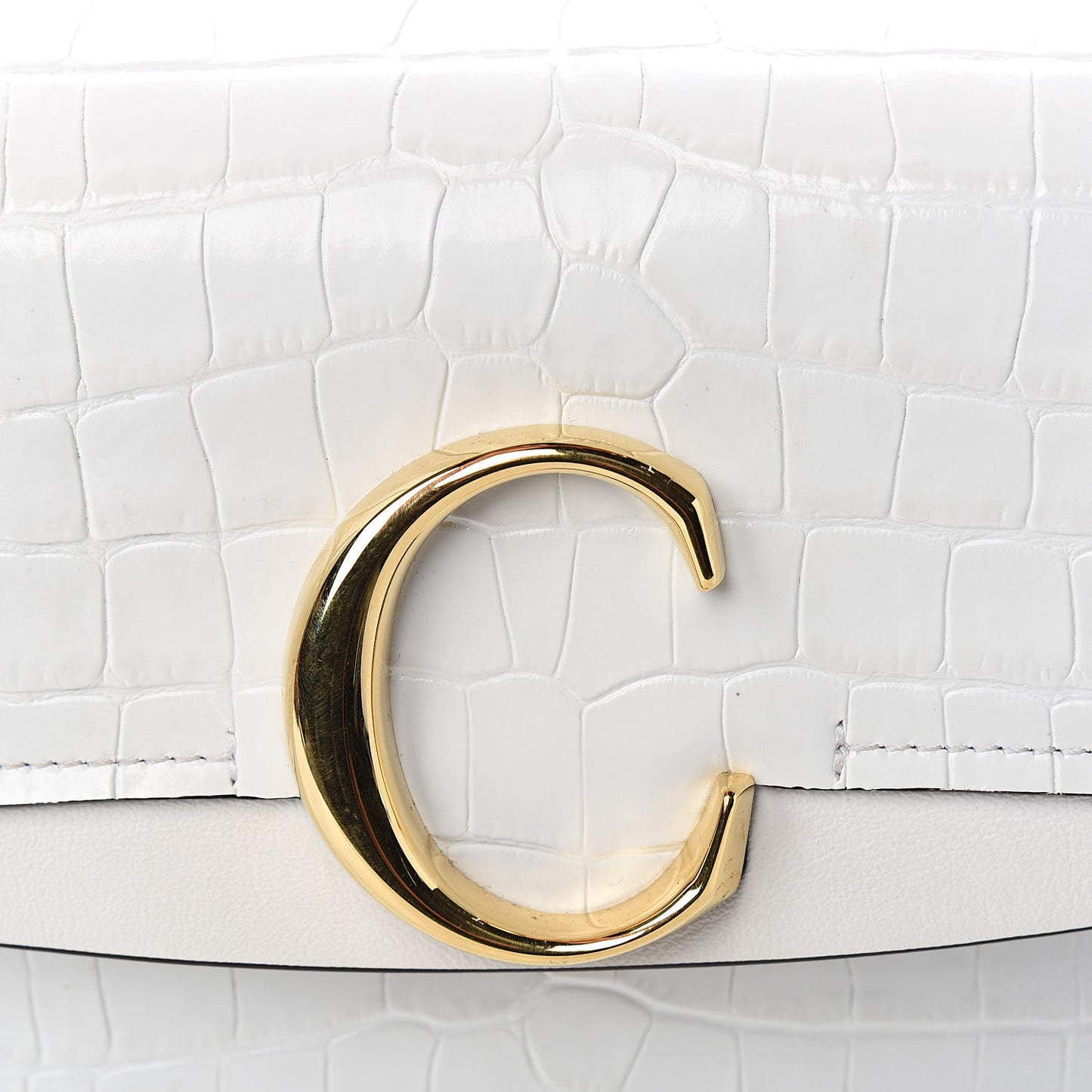 Calfskin Crocodile Embossed Small C Double Carry Brilliant White