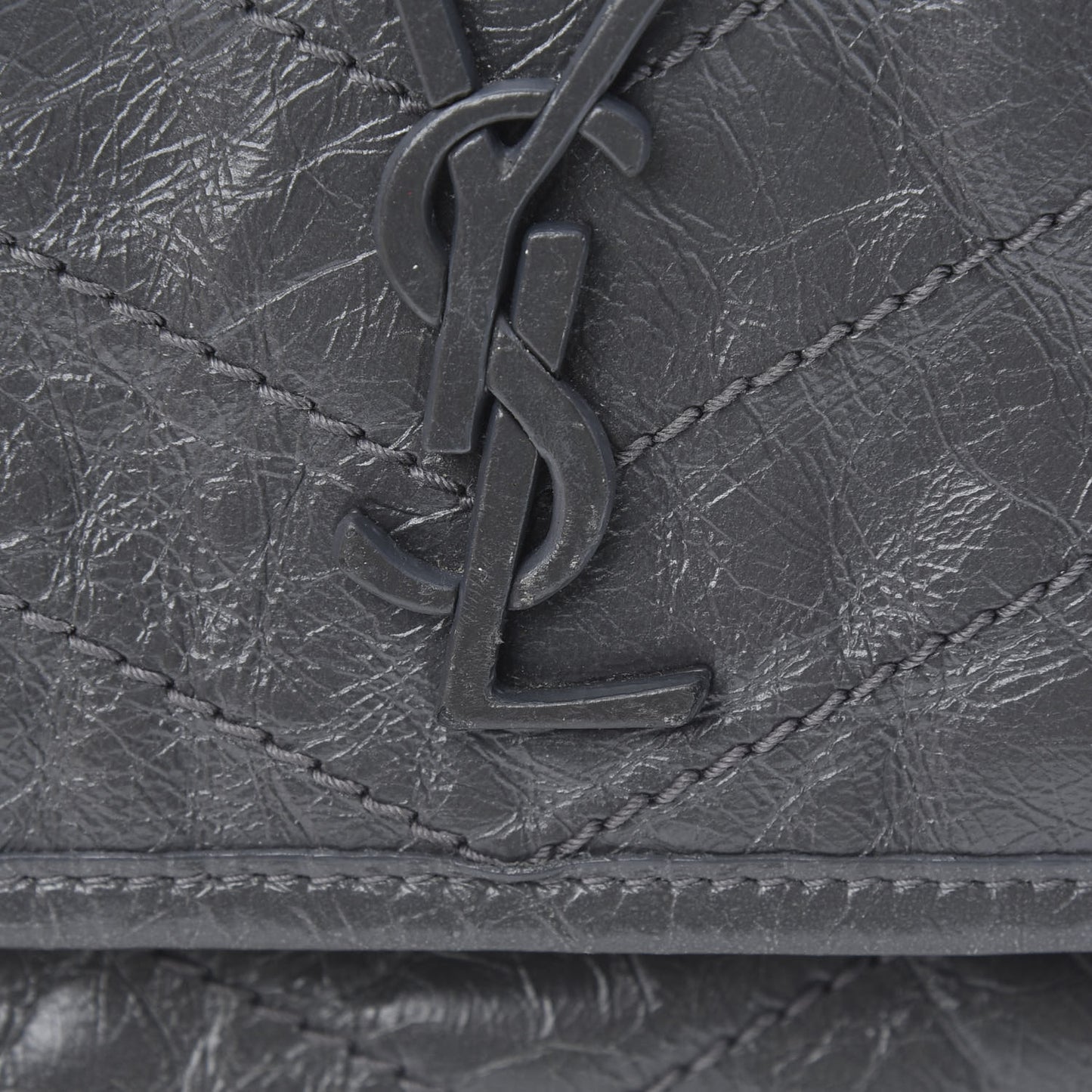 Crinkled Calfskin Matelasse Monogram Baby Niki Chain Satchel Storm