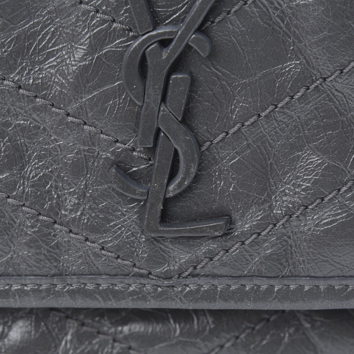 Saint Laurent Crinkled Calfskin Matelasse Monogram Baby Niki Chain Satchel Storm 11 of 12