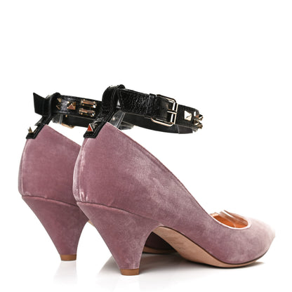 Valentino Garavani Velvet Rockstud Ankle Strap Pumps 38.5 Antique Rose Black 4 of 11