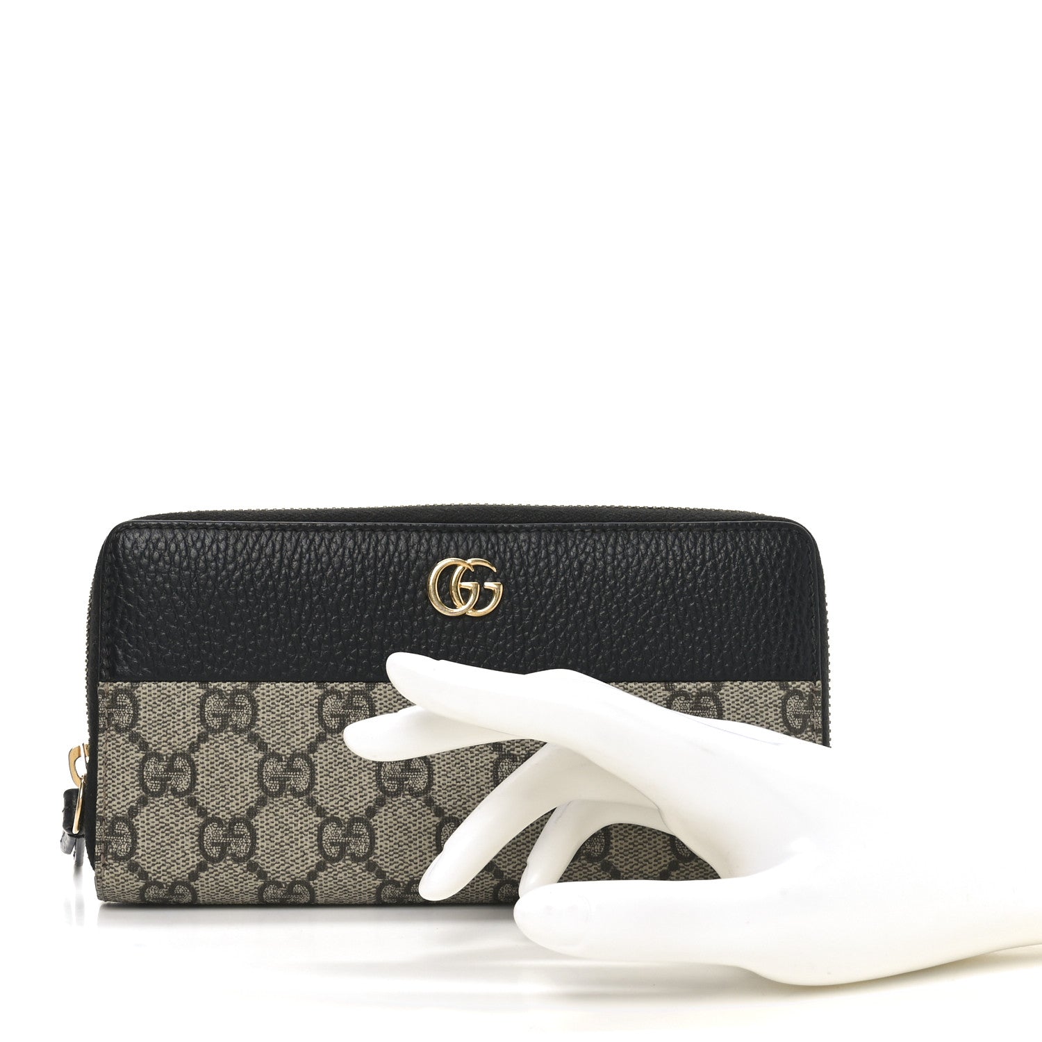 Gucci Dollar Calfskin GG Supreme Monogram GG Marmont Zip Around Wallet Black Beige Ebony 2 of 7