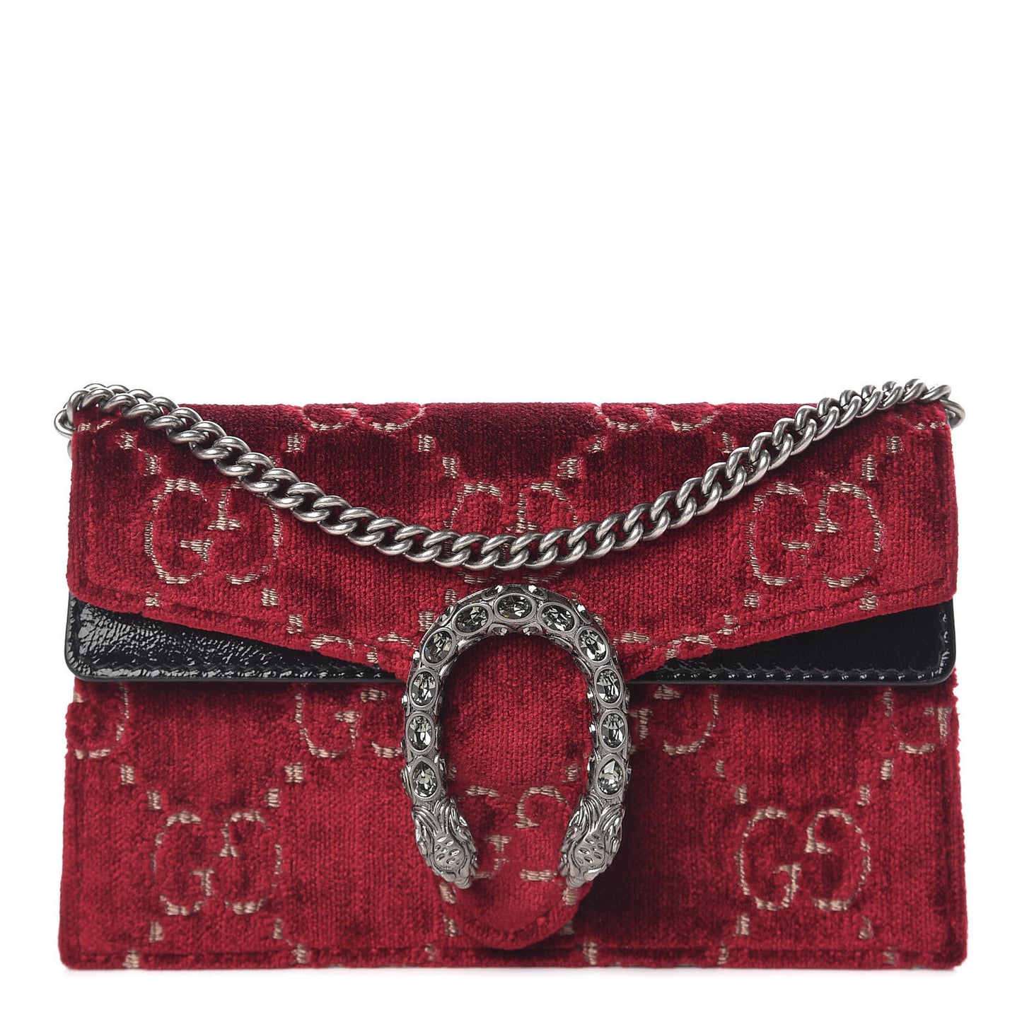 Velvet GG Monogram Super Mini Dionysus Shoulder Bag Red Cipria Black