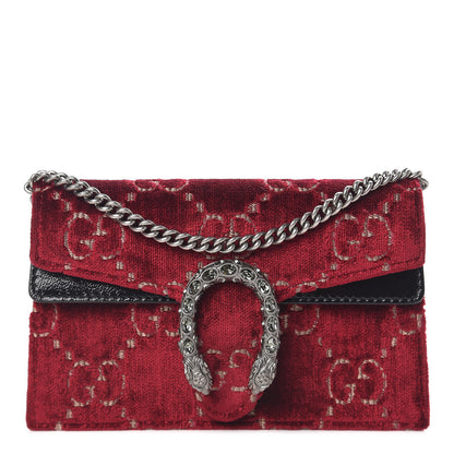 Gucci Velvet GG Monogram Super Mini Dionysus Shoulder Bag Red Cipria Black 1 of 10