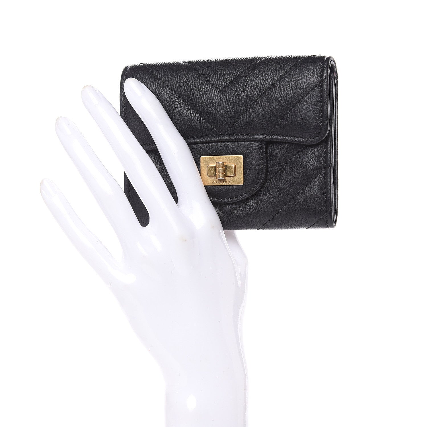 Chanel Crumpled Calfskin Chevron Quilted Reissue Card Holder Black 2 of 8