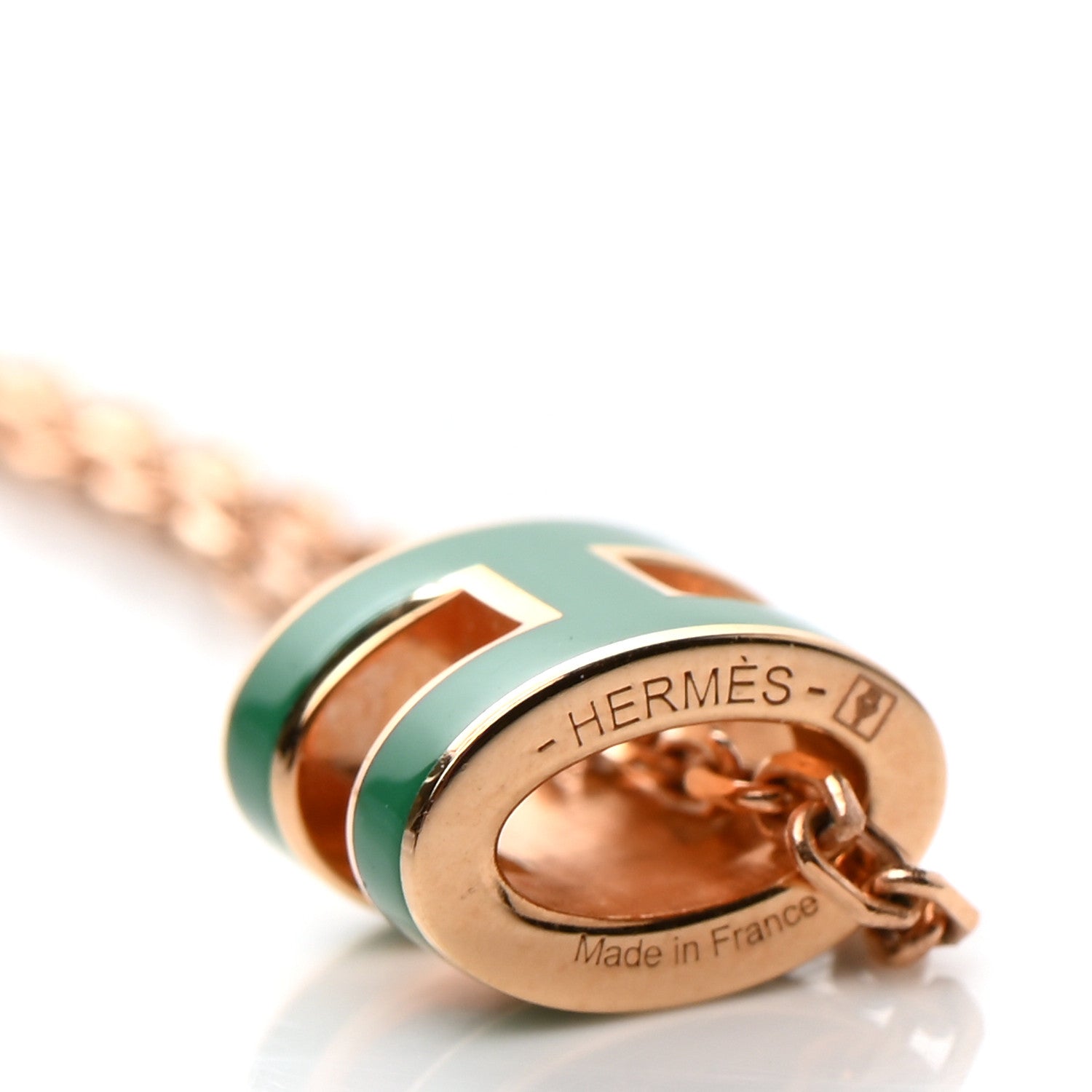 Hermes Lacquered Rose Gold Mini Pop H Pendant Necklace Vert Malachite 6 of 6