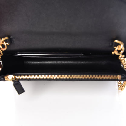 Saint Laurent Grain De Poudre Matelasse Chevron Monogram Envelope Chain Wallet Black 5 of 10