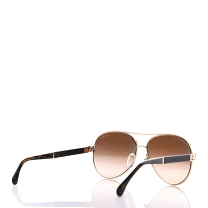 Chanel Lambskin Quilted CC Aviator Sunglasses 4195-Q Brown Gold 4 of 7