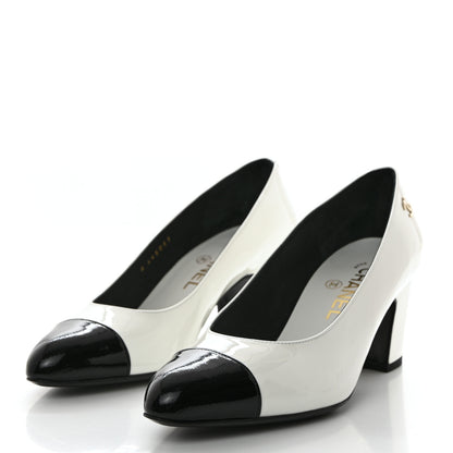Chanel Patent Calfskin Pumps 36.5 White Black 3 of 9