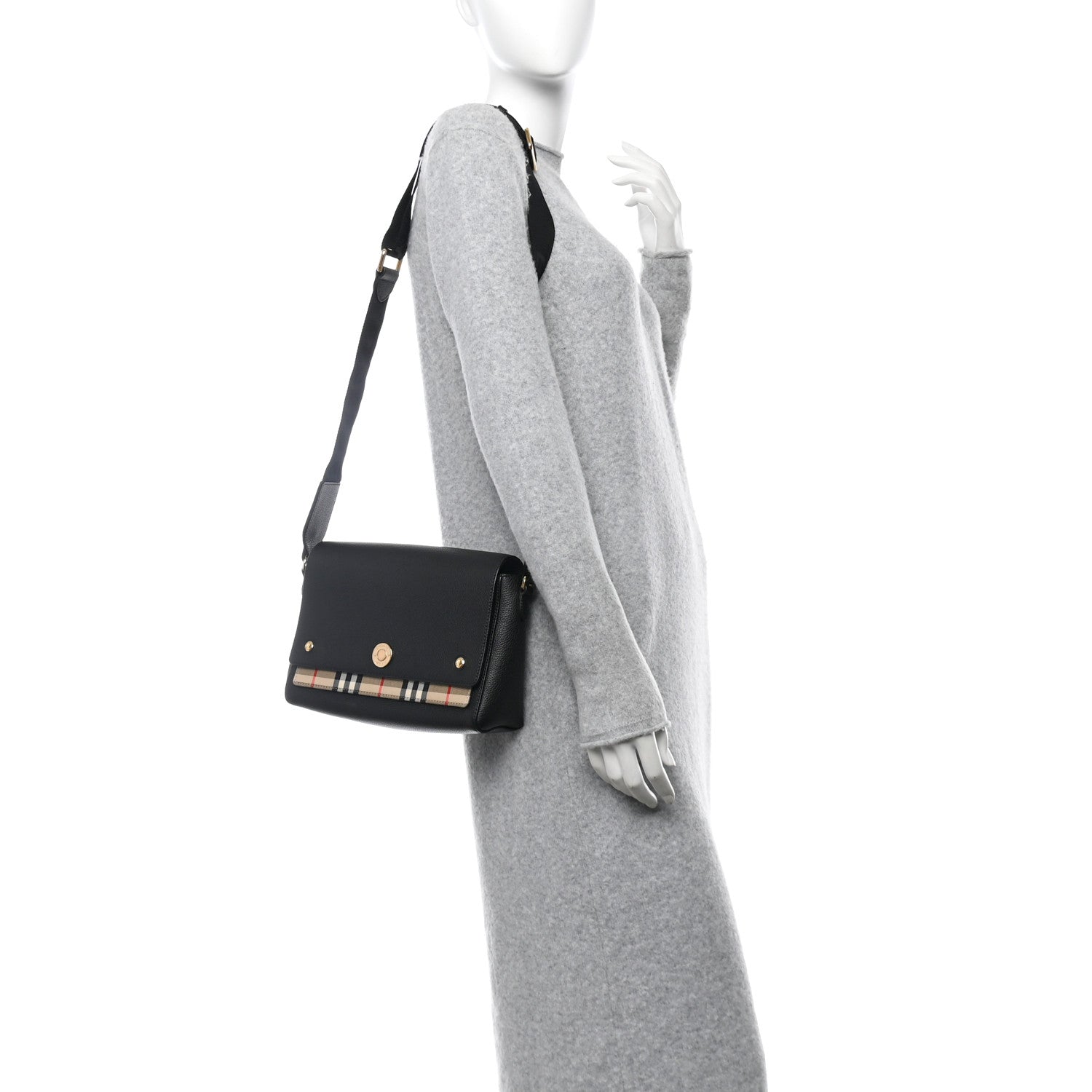 Burberry Coated Canvas Calfskin Vintage Check Medium Note Crossbody Bag Black 2 of 9