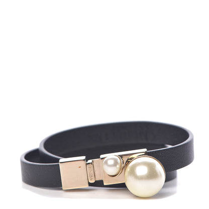 Christian Dior Calfskin Pearl Double Bracelet M Black 1 of 6