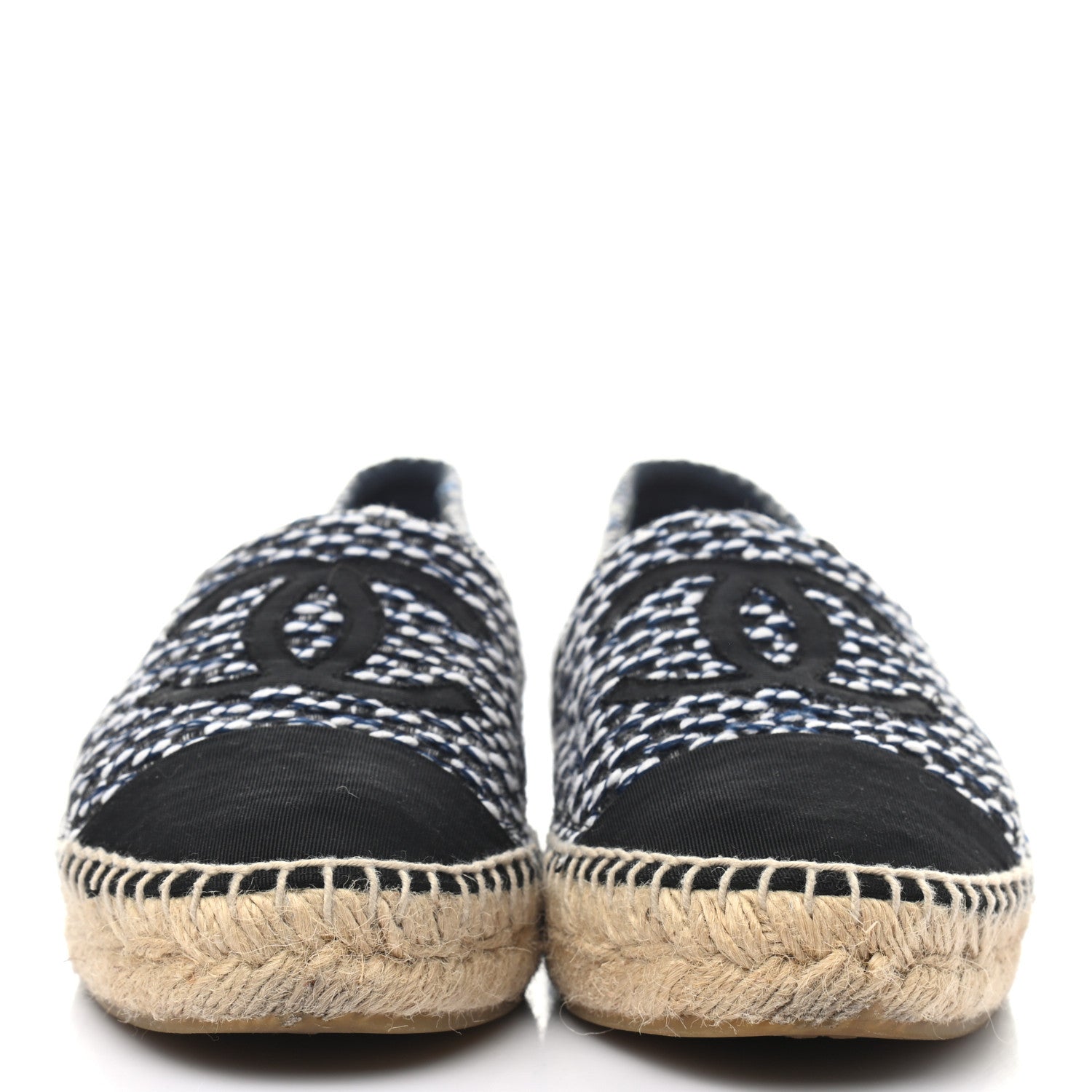 Chanel Tweed Grosgrain CC Espadrilles 37 Black Navy White 2 of 7
