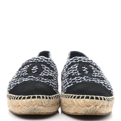 Chanel Tweed Grosgrain CC Espadrilles 37 Black Navy White 2 of 7