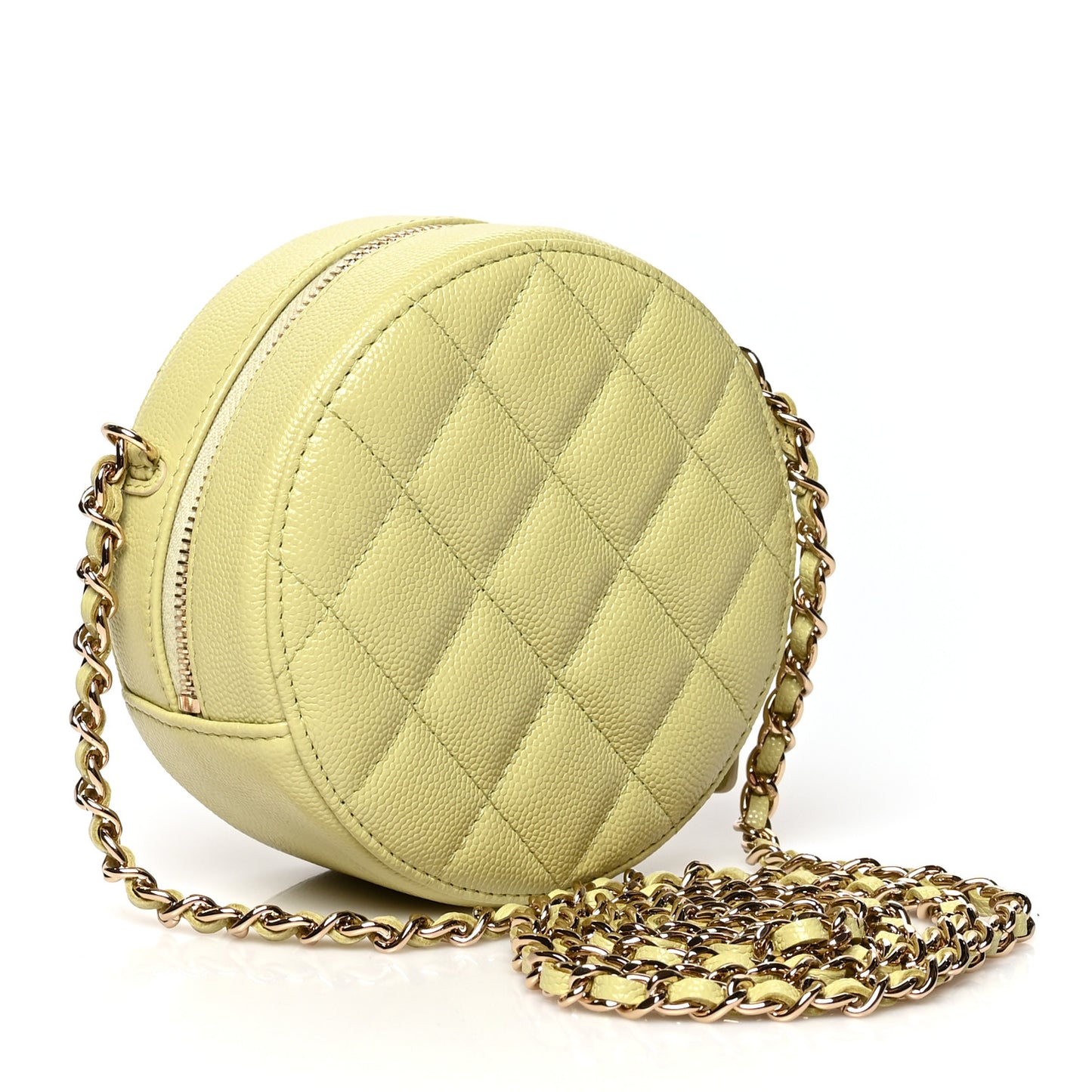 Caviar Quilted French New Wave Round Clutch With Chain Light Green