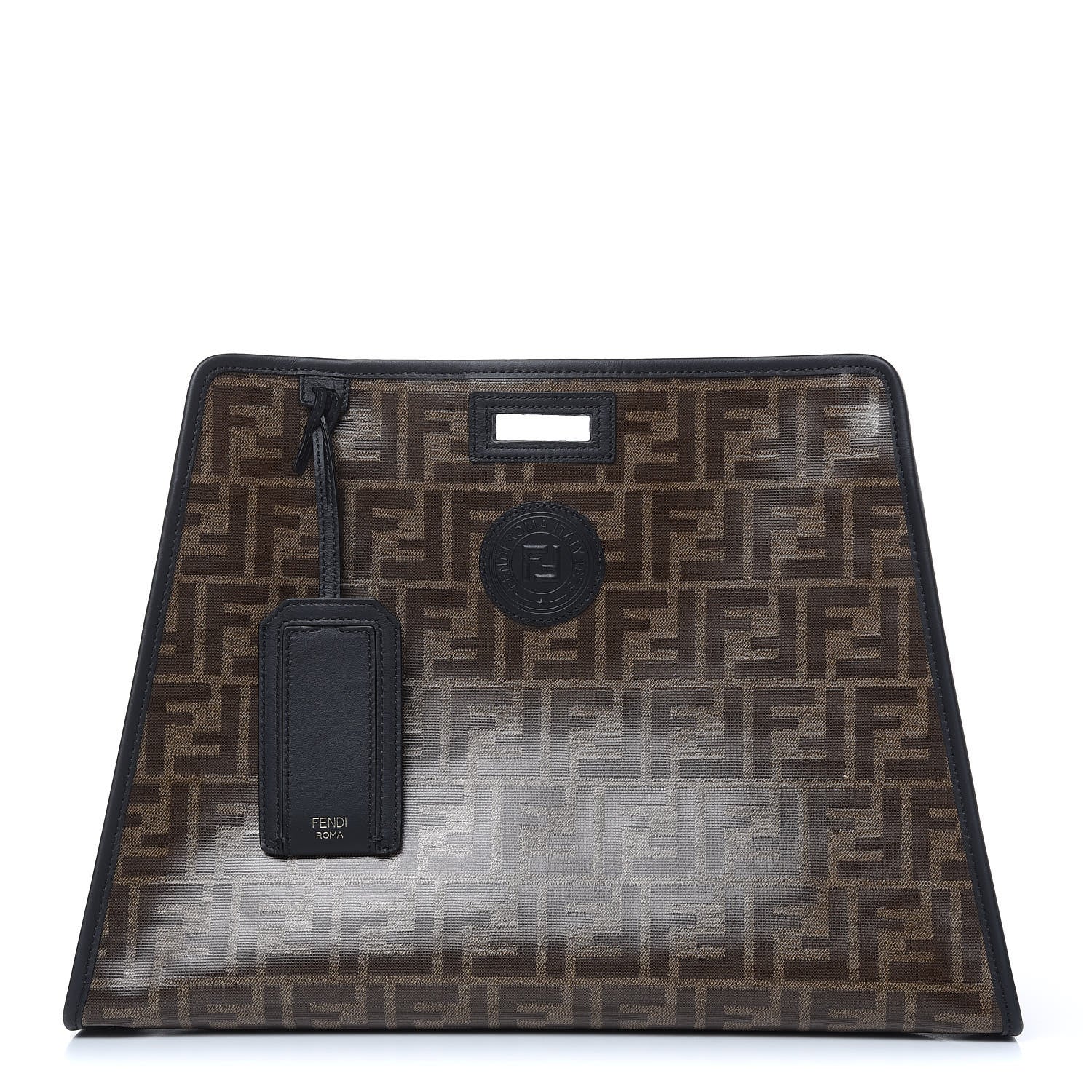 Fendi Glazed Fabric Vitello Century FF 1974 Stamp Patch Medium Peekaboo Defender Cover Mogano Panna Black 1 of 10
