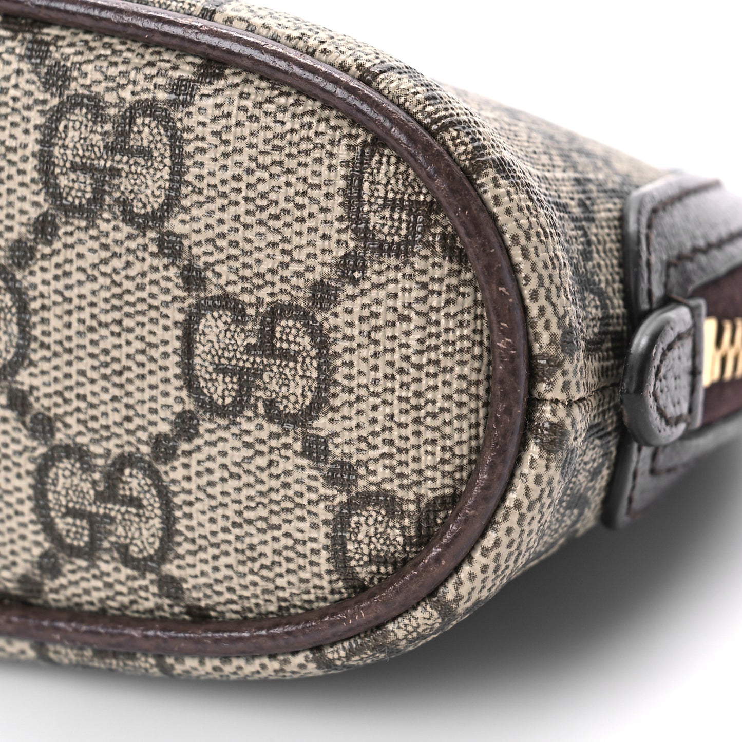 GG Supreme Monogram Textured Calfskin Web Medium Ophidia Cosmetic Case Beige Ebony New Acero