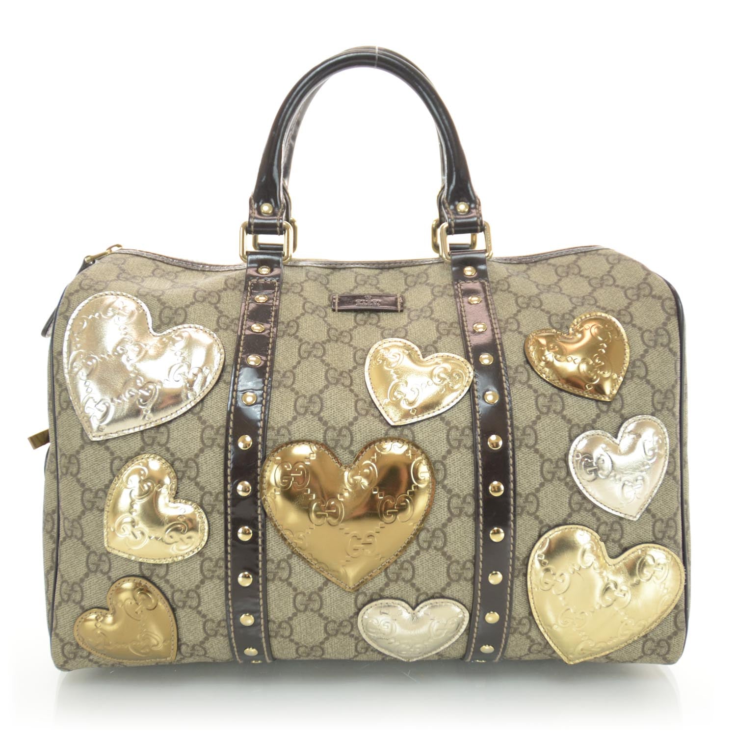 Gucci Monogram Guccissima Hearts Studded Medium Joy Boston Dark Brown 1 of 7