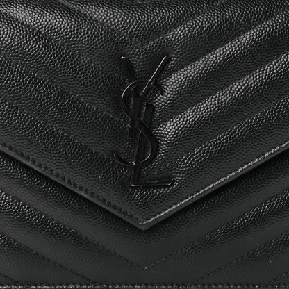 Saint Laurent Grain De Poudre Matelasse Chevron Monogram Monochrome Envelope Chain Wallet Black 8 of 11